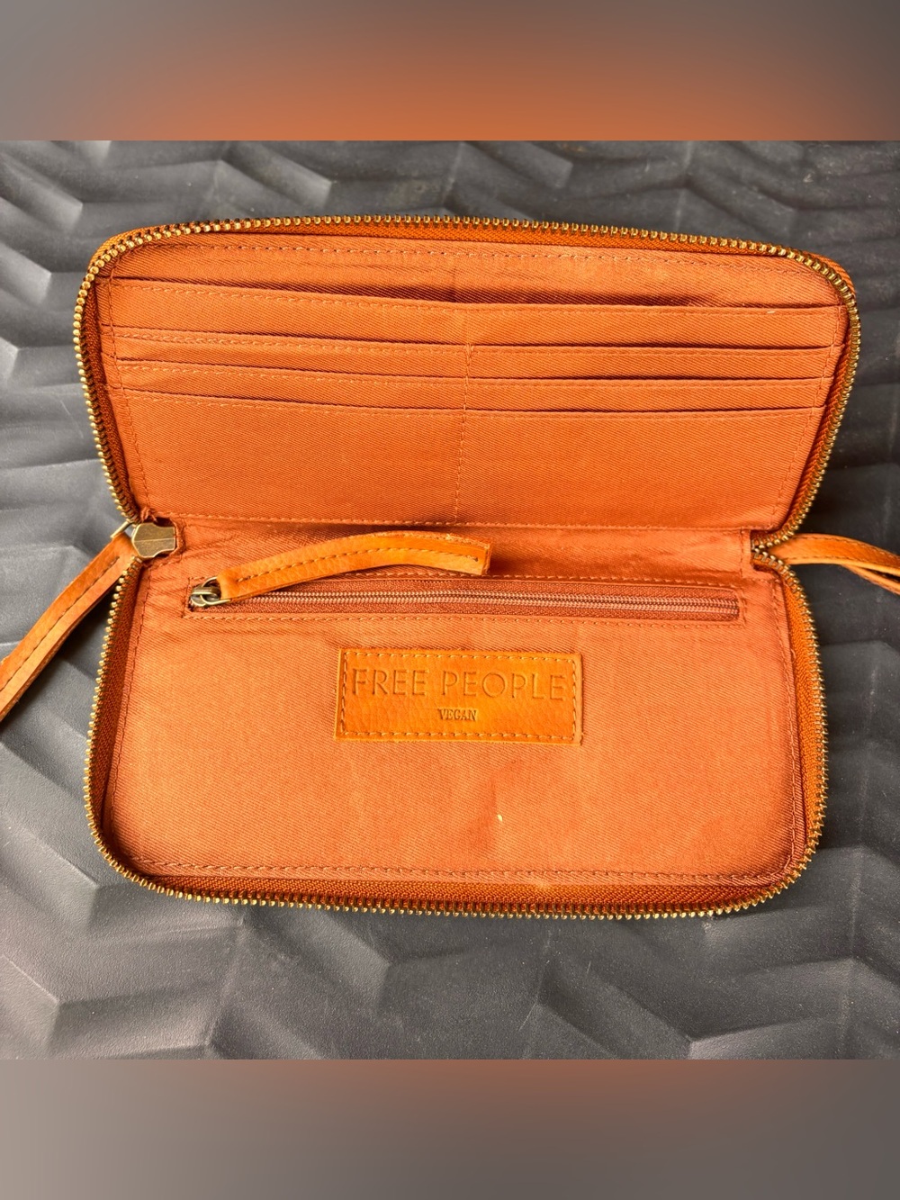 Free People Orange Vegan Zip Around Wallet